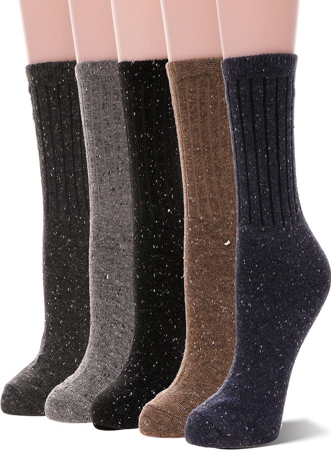 Sandsuced Wool Socks for Women Winter Hiking Thick Thermal Cabin Cozy Crew Work Soft Ladies Socks(Striped (5 Pairs) - Image 1